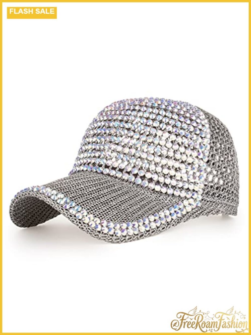 Studded Rhinestone Mesh Baseball Cap Adjustable Ponytail Sun Hat